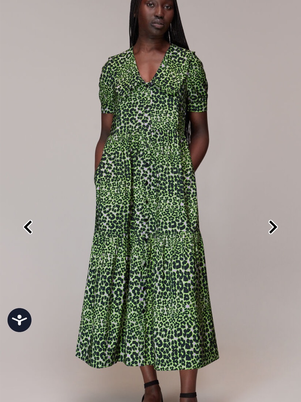 Whistles Green Leopard-Print Tiered Maxi Dress